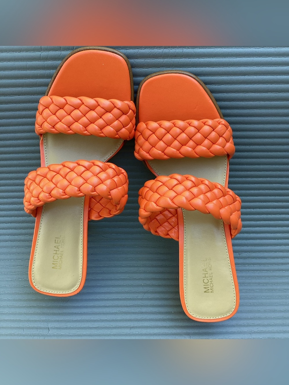 MICHAEL Michael Kors Braided Double-Strap Slide Sandals in Bright Orange NWOB - Picture 2 of 8
